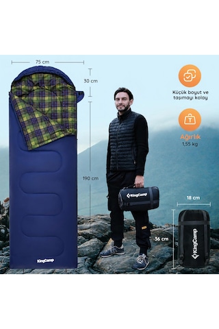 Kingcamp Sevan 250 Konforlu Uyku Tulumu Navy Sol F. Lacivert