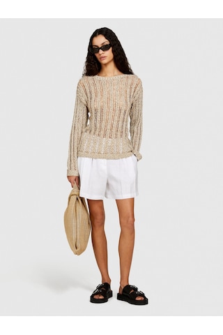 Sisley %100 Keten Önü Çift Pileli Şort Kadın Beyaz Şort - 324p4aghl9013