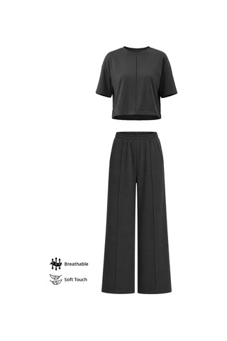 Cottonhıll Premium - Sway Collection Siyah Modal Nervür Dikiş Detay Kadın Eşofman Takımı