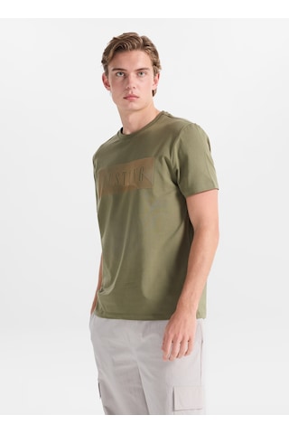 Mustang Koyu Haki Pamuk Karışımlı T-shirt M5sm-tst1287