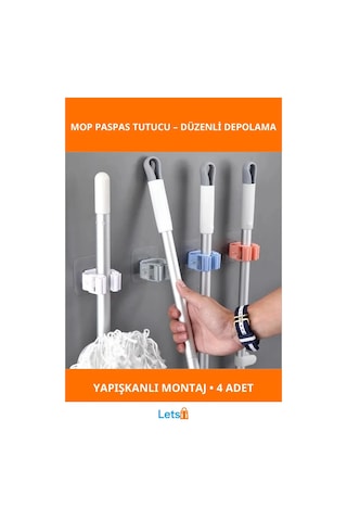 Duvara Monte Dayanıklı Plastik Mop Paspas Tutucu 4 Adet Çok Renkli