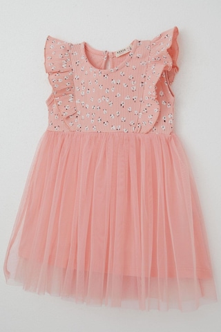 Breeze Kız Bebek Elbise Çiçekli Tüllü Fırfırlı 9 Ay-3 Yaş, Somon SOMON