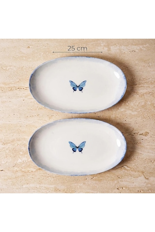 Güral Elips 2li 25 Cm Porselen Kayık Tabak Çok Renkli
