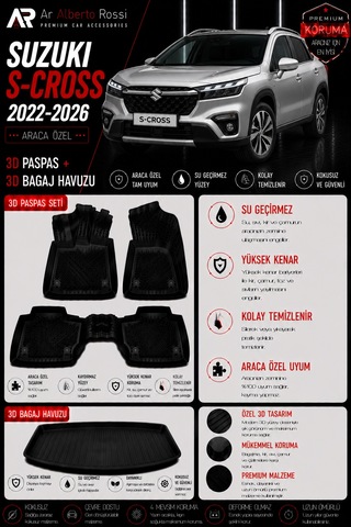 Suzuki S-cross 2022-2026 Araca Özel 3d Paspas + 3d Bagaj Havuzu