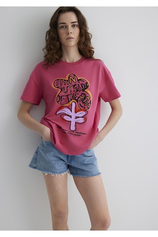 Mavi - Baskılı Pembe Tişört 1613104-71088 Pembe