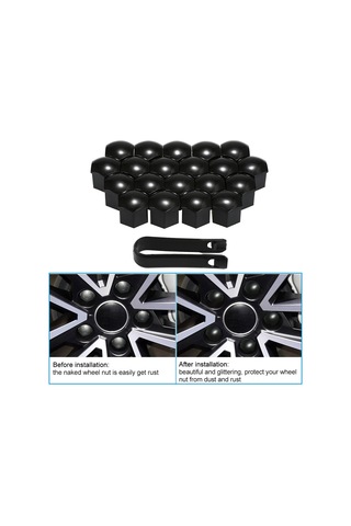 Geeroyoo 17mm Jant Kapakları - 20 Adet Siyah Abs Plastik Koruyucu Somun Başlıkları