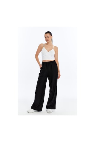 Genius Store Kadın Pantolon Keten Karışımlı Beli Lastikli Kırışmaz Kumaş Pantolon Keten-pantolon siyah