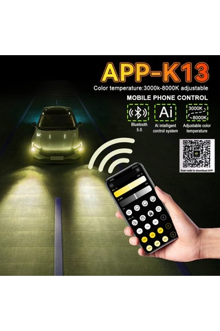 H7 Led Zenon App Kontrolü Bluetooth İle Telefondan 2700k-6500k Renk Değiştiren Araba Farı 2wat-80wat App Uygulama Üzerinden İstenilen Ayar Yapılır Şimşek Etkili 12v