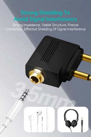 3.5mm Uçak İçi Çift Girişli Ses Ve Kulaklık Adaptörü Jak Uyumlu Parazit Önleyici
