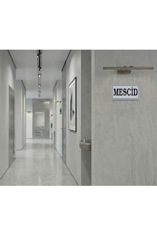 Mescid - Yönlendirme Levhası - Kendinden Yapışkanlı Metalik Gümüş Gri Tabela 8x15 Cm
