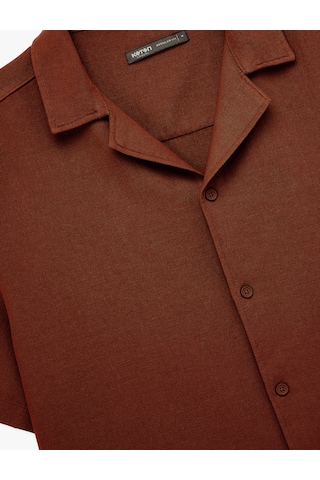 Koton Regular Fit Keten Karışımlı Kısa Kollu Apaş Yaka Gömlek Kiremit 5sam60225hw Terracotta