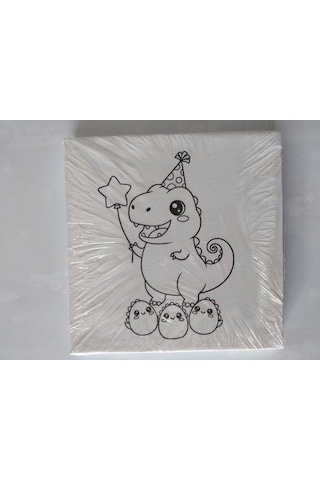 Dinozor Desenli Tuval Boyama Seti 20x20 Cm Boya & Fırça Dahil
