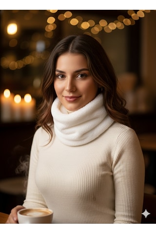 Leiste Kadın Peluş Boyunluk Peluş Boyunluk Welsoft Yılbaşı Hediyesi Isıtıcı Boyunluk Beyaz