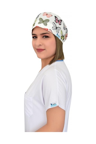 Unisex Yeşil Kelebek Likralı Cerrahi Doktor Hemşire Hastane Medikal Aşçı Bonesi Beyaz Beyaz