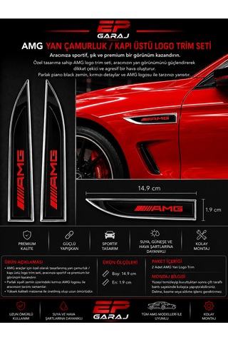 Mercedes Amg Yan Çamurluk / Kapı Üstü Logo Trim Seti Kırmızı Özel Tasarım