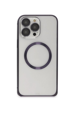 Tedar Joko Apple iPhone Uyumlu 14 Pro Kılıf Metal Bumper Magneticsafe Kapak - Derin Mor Najmaddin standart