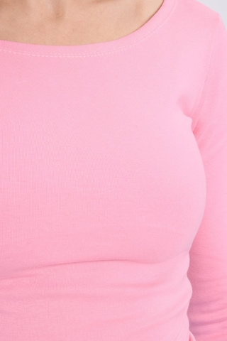 Tudors Kadın Slim Fit Dar Kesim Pamuklu Modal Kumaş Uzun Kollu Kayık Yaka Pembe Bluz-38883 Pembe
