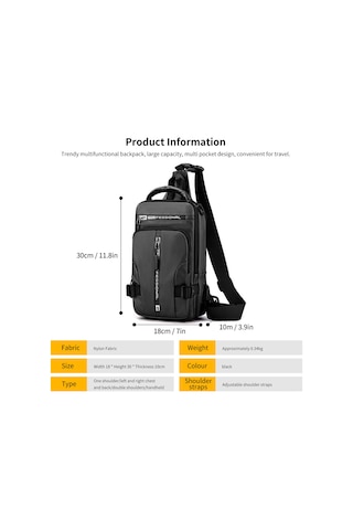 Mufunye Erkek Usb Şarjlı Sırt Çantası, Su Geçirmez Nylon, Çoklu Cep Ve Taşıma Seçenekleri, Spor Ve Seyahat İçin Siyah Siyah