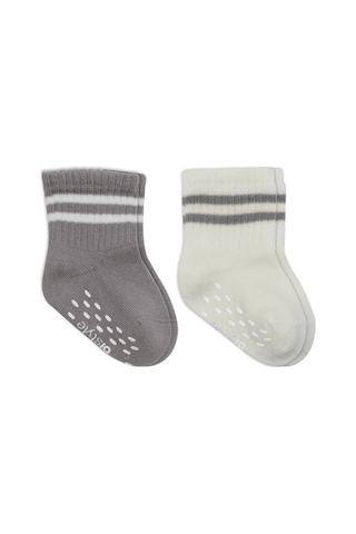 Bistyle Çemberli Kaymaz Soket Çorap 2'li Bs10125 Gri Ekru Gri Ekru