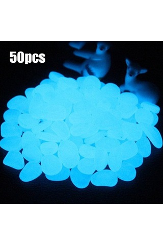 Xiyyadms Mavi Işıklı Resin Taşlar 50 Adet - Bahçe Akvaryum Yol Süslemeleri, Gündüz Güneşten Sonra 3 Saat Parlar