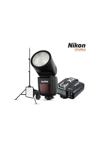 Godox V1 Nikon Flaş Full Set Tepe Flaş,tetikleyici, Ayak, Softbox