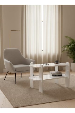 Şık Ve Kullanışlı Beyaz Düz Salon Orta Sehpası 80 30 47 Beyaz