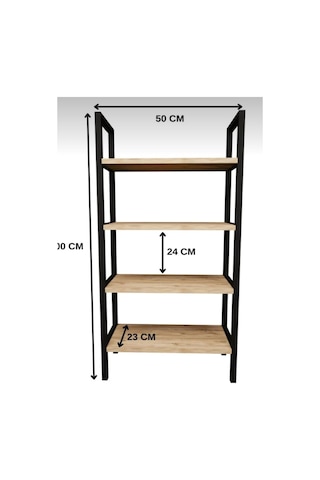 Dört Rafli Çok Amaçli Rafli Ünite Siyah Profil Çam Sunta 50x23x100 Cm Mtl014 Siyah-çam