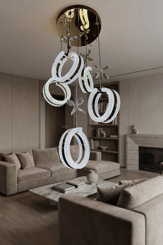 Elira 5 Li Akrilik Led Halka Avize Modern Lüks Tasarım Çok Renkli