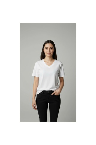 Lyvean V Yaka Regular Kısa Kollu Tshirt Beyaz