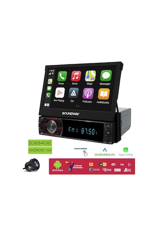 Soundway Sw-10600 Android İndash Teyp 7 İnç 2+64gb Android 14 Bt Usb Sd Hd Fm Mirrorlink Carplay