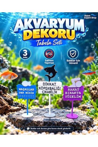 Akvaryum Dekoru - Tabela - Akvaryum Dekor - 3 Adet - Salınım Yapmaz - Balıklar İçin Güvenli