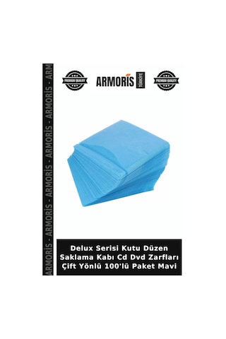 Delux Serisi Kutu Düzen Saklama Kabı Cd Dvd Zarfları Çift Yönlü 100'lü Paket Mavi