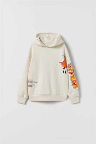Erkek Çocuk Naruto Baskılı Pamuk Kapşonlu Sweat Ekru
