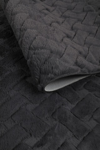 Desenli Tavşan Tüyü Yumuşak 2 Li Banyo Paspası Kaymaz Tabanlı Klozet Takımı Antrasit Antrasit