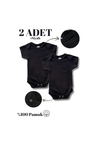 Betül Bebek Kısa Kollu 2'li Organik Pamuk Çıtçıtlı Bebek Body&zıbın 2adet Siyah