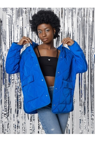Oversize Kadın Mont Saks Mavi