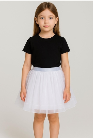 Gala Kız Çocuk Beli Lastikli Tütülü Etek Beyaz