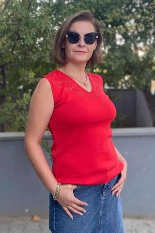 Mia Butik Kadın Lina Kırmızı Merserize Kolsuz Bluz Kırmızı