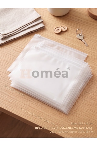 10 Lu Fermuarlı Organizer Çanta Seti 21.5x18 Cm Çok Amaçlı Makyaj, Seyahat Ve Düzenleme Çantası Şeffaf
