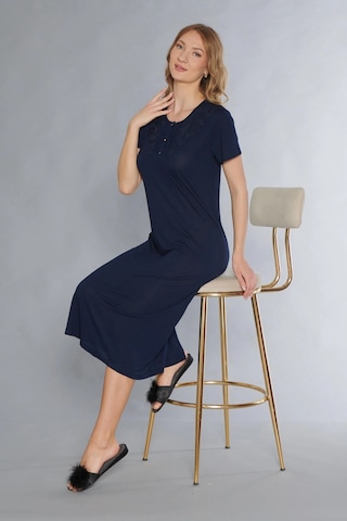 Klasik Dantel Detaylı Kısa Kollu Şık Zarif Gecelik Flz 38-31 Lacivert