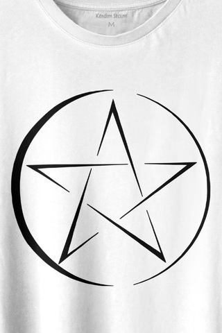 Pentagram Stencil Symbol Satanizm Baphomet Mührü Logosu Baskılı Tişört Unisex T-shirt 001