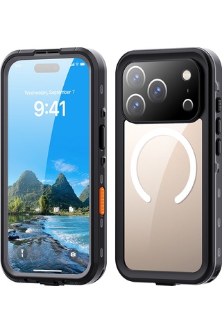 Apple Uyumlu iPhone 17 Pro Kılıf 360 Koruma Su Geçirmez Toz Geçirmez Magsafe Wireless Kapak Su Siyah