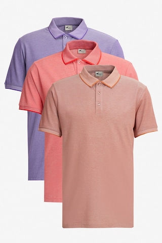 AC&Co / Altınyıldız Classics Erkek Kıremıt-Nar Cıcegı-Mor Çekmeyen Pamuklu Kumaş Slim Fit Dar Kesim 3 'Lü Kıvrılmaz Polo Yaka Tişört Çok Renkli