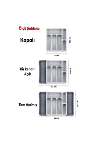 Coverest Çift Taraflı Ayarlanabilir Organizer Çekmece Içi Kaşıklık Uzayabilen Çatal Bıçaklık Düzenle Sku: Smg8690010521422 Abanoz