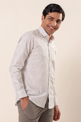 İmza Sarı Uzun Kollu Baskılı Cepsiz Pamuklu Likralı Casual Slim Fit Dar Kesim Gömlek 1004230136-sarı Sarı