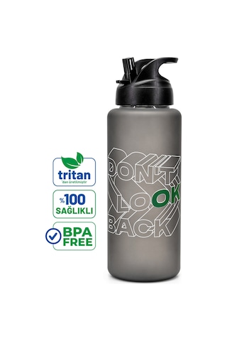 Büyük Su Matarası Tritan Pipetli Su Şişesi Dont Look Spor Matarası Suluğu Bpasız 1000 Ml Siyah 0112 Yeşil