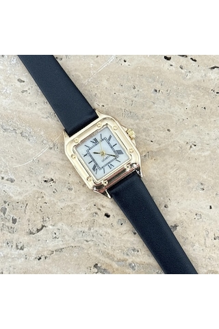 Savior Collection Vivaldi Gold Beyaz Saat Siyah Deri Kordon
