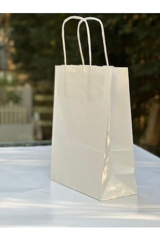 1.kalite 18x8x24 Cm 1 Li Beyaz Renkli Kraft Kağıt Çanta, Hediye Poşeti, Hediye Paketi, Kraft Çanta