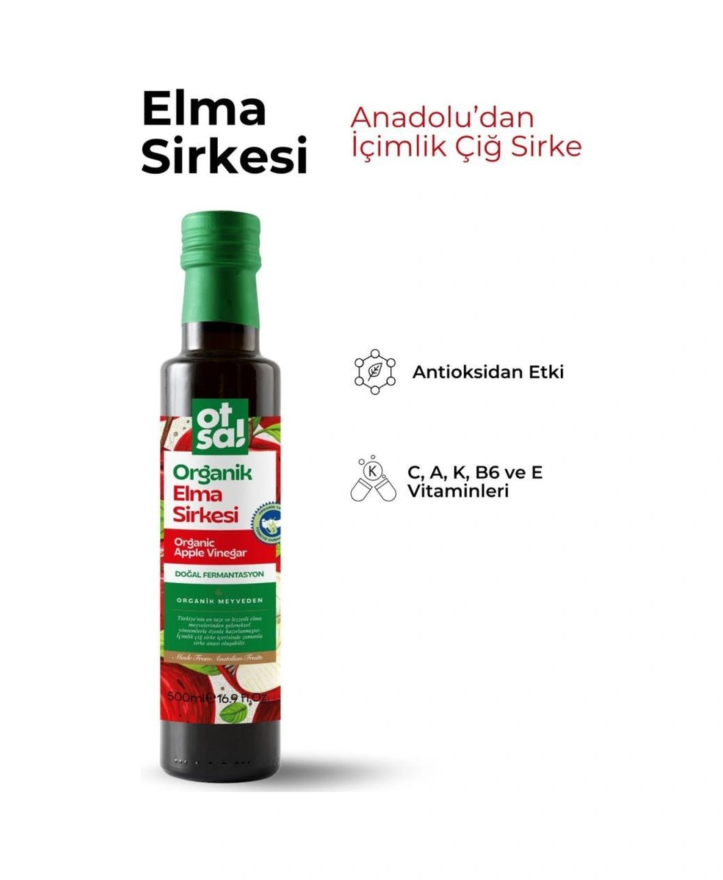 Otsa Organik Elma Sirkesi 500 Ml Doğal Fermantasyon 500 ML