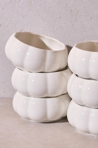 Pumpkin Porselen 6'lı Kase Seti Dekoratif Ergonomik Çok Amaçlı Meze Ve Sunum Kaseleri Beyaz Beyaz